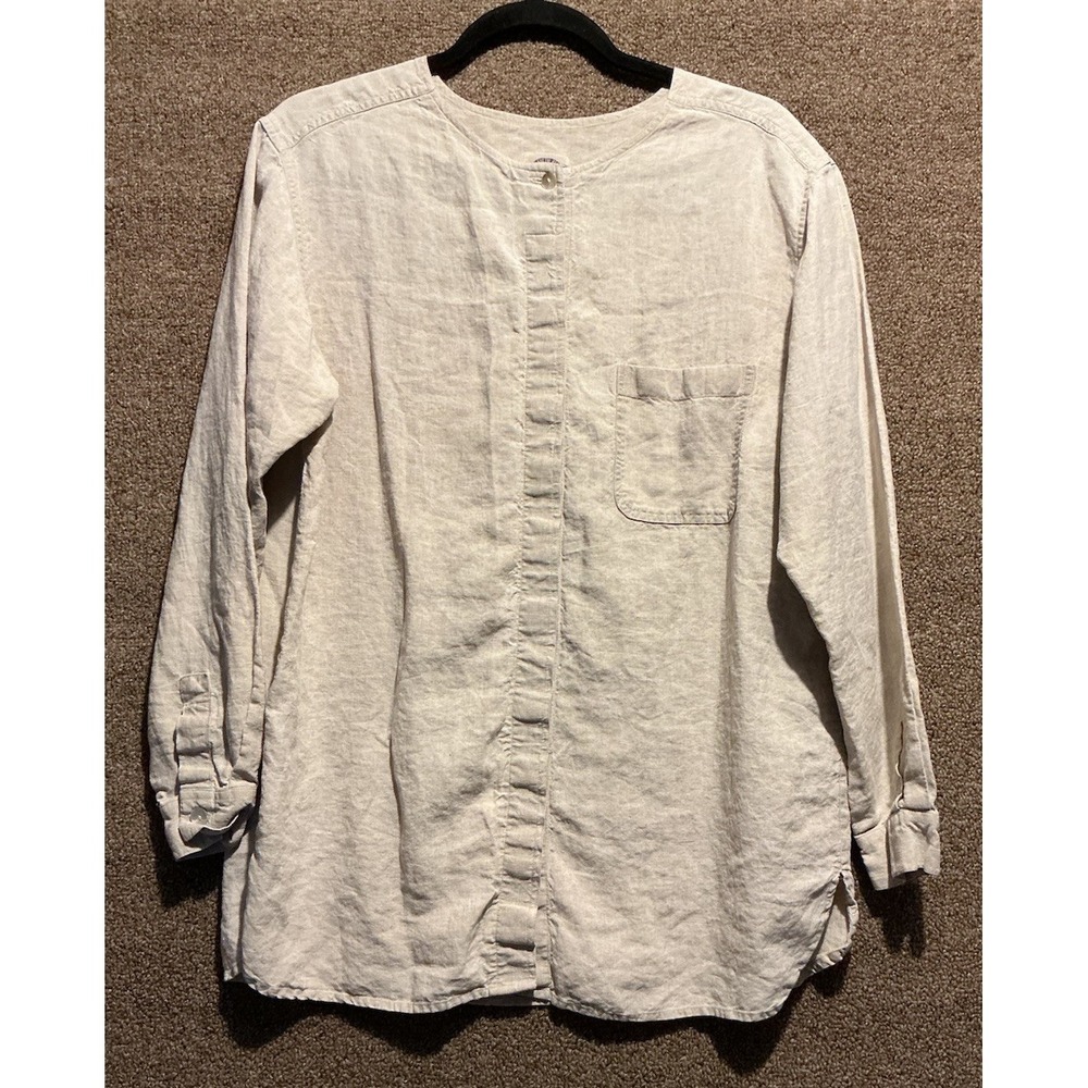 Saks Fifth Avenue Linen Top L Luxe Safari Minimalist Oatmeal Shacket‎ Beach